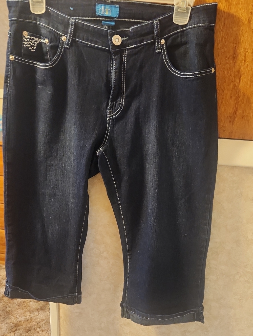 14W Dark Blue Cropped Women's Jeans with Contrast Stitching List #85